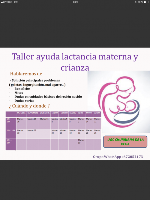 La Unidad de Gestión Clínica (UGC) de Churriana de la Vega impulsa un ciclo de talleres de apoyo a  la lactancia materna y la crianza dirigido a madres y padres